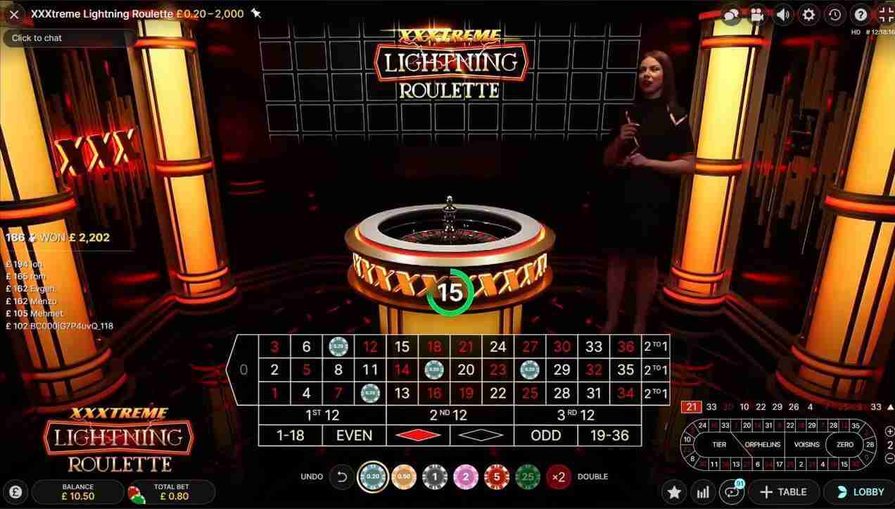 Interfaccia per slot machine di Lightning Roulette Extreme con grafica vivace e opzioni di moltiplicatore.