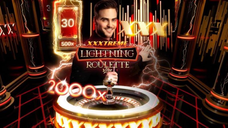 Изображение электрифицированной игры Lightning Roulette XXXtreme с впечатляющими множителями Chain Lightning и Double Strike.